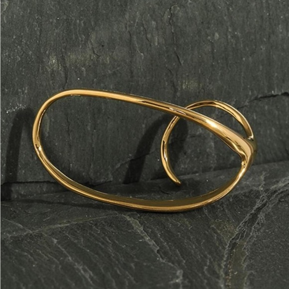 Gold Irregular Ring, Geometric, Two Finger Ring - Picture 3 of 4
